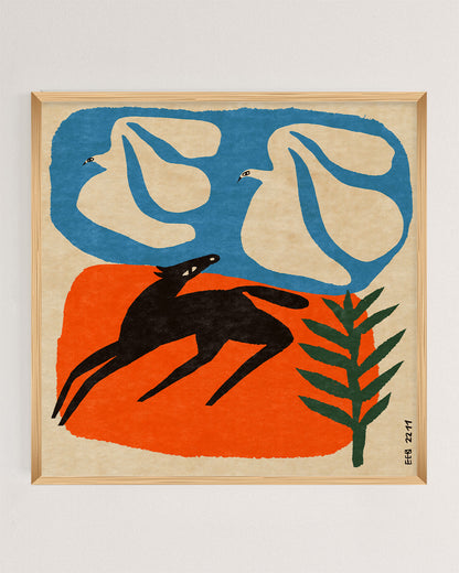 Black Foal with Two Birds