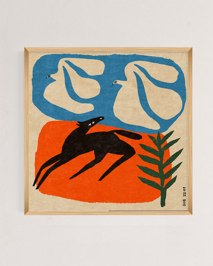 Black Foal with Two Birds